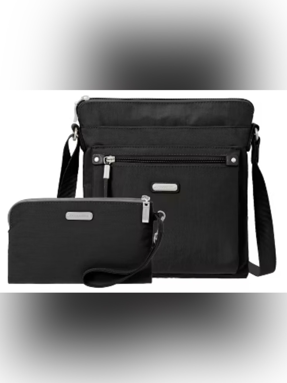 Black Crossbody Messenger Bag with Wristlet - Everyday Hands-Free Carry